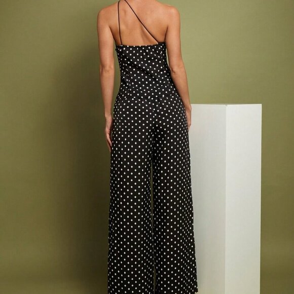 Women's Polka Dot Shoulder Top & Pants Set, Minimalist Wear Classic - Picture 2 of 7